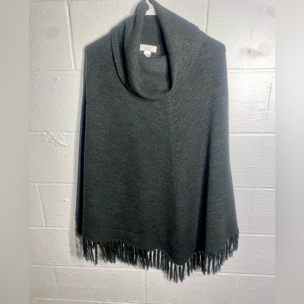Christopher & Banks Gray Cowl neck Knit Sweater poncho Acrylic and wool blend OS